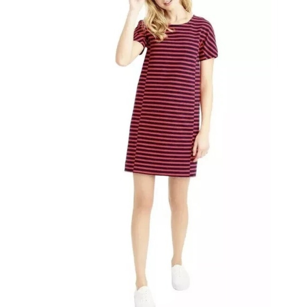 NWT J. Crew Striped Seamed Stretch Shift Dress XS 2 4 Casual Navy Red Knit C6514